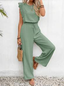 SHEIN Frenchy Women Sleeveless Cropped Lace Top With Textured Fabric, 2pcs/Set