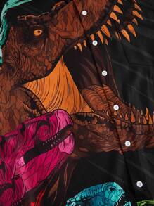 Manfinity LEGND 男裝加大尺碼動物印花轉領前扣夏季短袖襯衫