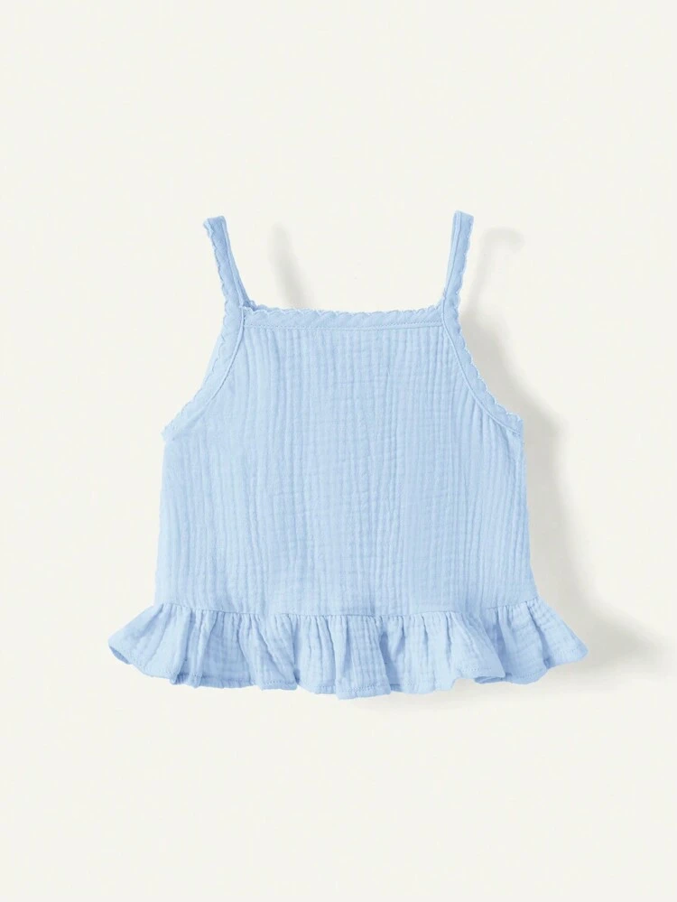 Baby Girl Casual Floral Pattern Ruffle Hem Sleeveless Top