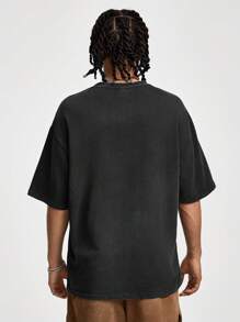 Manfinity VCAY Herren Acid-Washed T-Shirt mit englischen Buchstaben, Rundhalsausschnitt, Kurzarm, locker geschnitten für den Sommer