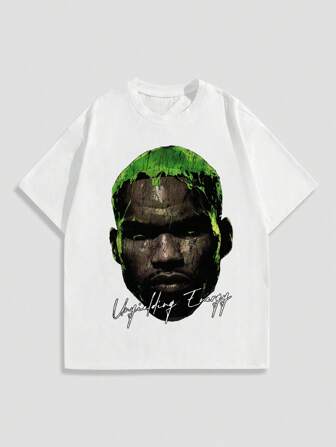 Street Life Men Portrait Printed Short Sleeve T-Shirt, Suitable For Daily Wear In Spring And Summer