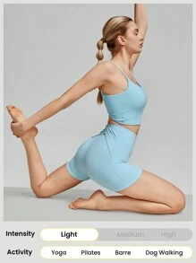 GLOWMODE 4.3" FeatherFit™高腰交叉防滑短褲，低衝擊瑜伽日常穿著 - 水藍色 - 查看 5