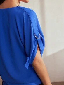 MOTF Classy SOLID V-NECK D-RING DETAIL BATWING SLEEVE BLOUSE