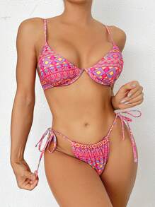SHEIN Swim Holiday Geometric Print Separated Bikini Set,Summer Beach - Multicolor - View 5