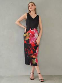 MOTF PREMIUM FLORAL PRINTED V-NECK DRESS FOR WOMEN - Multicolor - View 5