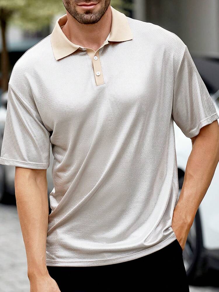 Men Summer Color-Block Short Sleeve Casual Business Polo Shirt
