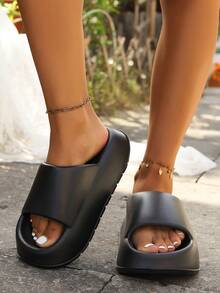 Dép Nữ Đế Dày Bằng Nhựa Gót 5.5Cm, Dép Trong Nhà/Ngoài Trời Thời Trang Cho Mùa Hè & Phòng Tắm, Dép Đế Bằng Đi Trong Nhà Cho Gia Đình - màu đen - Xem 4