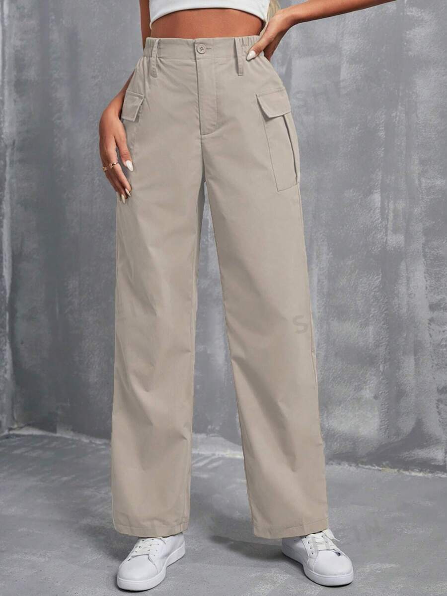 SHEIN EZwear Pantalones casuales de unicolor con bolsillos
