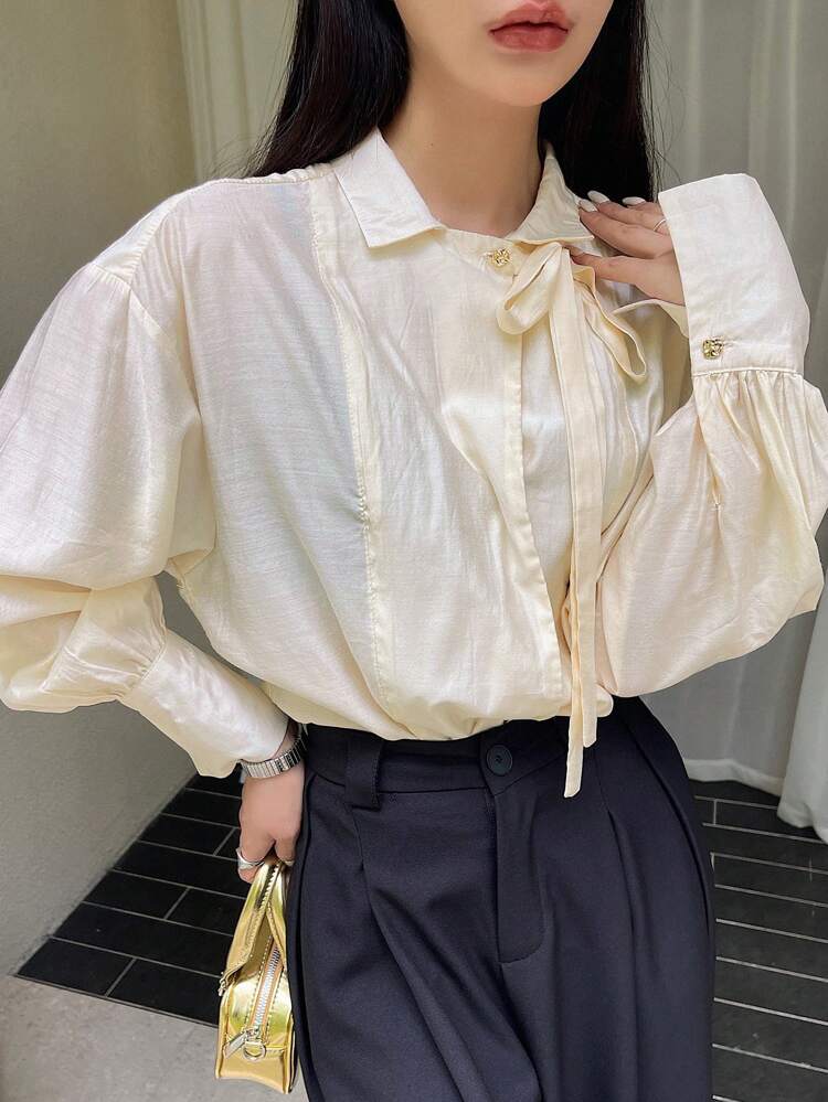Women Solid Color Simple Daily Long-Sleeved Buttoned Shirt,Fall Clothes Long Sleeve Top