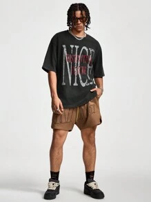 Manfinity VCAY Herren Acid-Washed T-Shirt mit englischen Buchstaben, Rundhalsausschnitt, Kurzarm, locker geschnitten für den Sommer