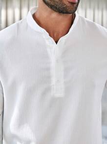 Manfinity RSRT Men Plus Size Solid Color Short Sleeve Polo Shirt And Shorts Casual Set For Summer - White - View 5