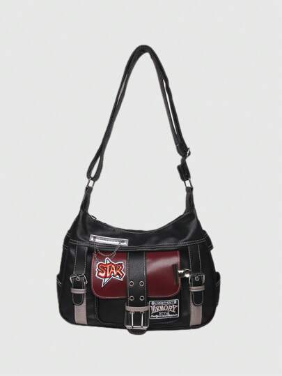 Grunge Punk Nueva bolsa de hombro para mujer de moda en estilo gótico punk con gran capacidad, bolsa tipo maletín de motocicleta