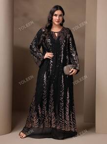 Vestido largo elegante y brillante de estilo árabe para mujeres de talla grande