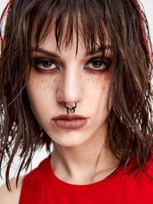 ROMWE Grunge Punk 1入組朋克復古鈎式公牛角鼻環 - 黑色 - 查看 3