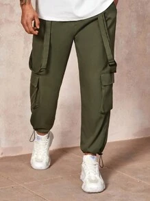 Manfinity Homme Men's Plus Size Drawstring Waist Workwear Jumpsuit With Bib Pockets And Straps