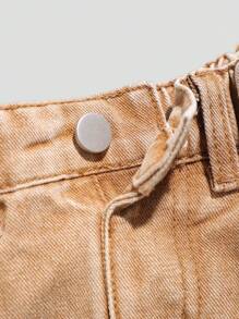 Young Boys Cargo Denim Short, Summer Daily - Khaki - View 6