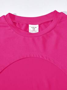 SHEIN Sparklyn Tween Girl Casual Street Style Solid Cami Romper & Tee 2pcs/Set Outfits - Hot Pink - View 4