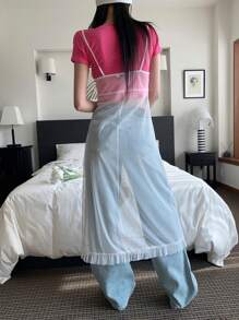 DAZY Váy lưới xuyên thấu hai lớp mùa hè dành cho nữ có dây đeo spaghetti - trắng - Xem 2