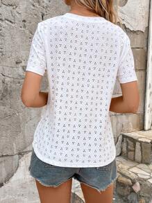 EMERY ROSE Women Round Neck Casual Texture Fabric Short Sleeve T-Shirt For Summer Holiday