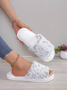 Dép đôi Unisex, Dép hở mũi đế mềm chống trượt trong nhà, thích hợp cho mùa xuân thu, đặc biệt dành cho sàn gỗ - trắng - Xem 2