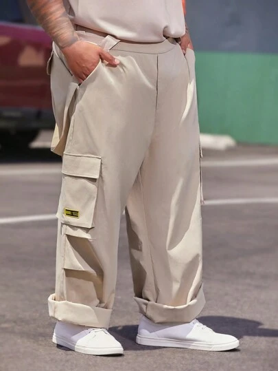 Manfinity VCAY Men Plus Size Casual Woven Suspenders Cargo Jumpsuit With Pockets And Sleeveless Design