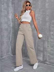SHEIN EZwear Pantalones casuales de unicolor con bolsillos
