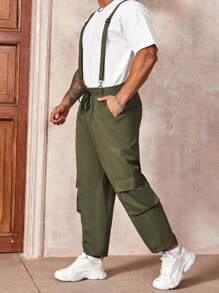 Manfinity Homme Men's Plus Size Drawstring Waist Workwear Jumpsuit With Bib Pockets And Straps