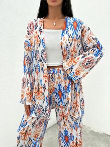 EURMUSE Print  Solid Cami Top & Blouse & Pants Three  Pieces Sets - Multicolor - View 4