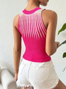 SHEIN VCAY Chaleco de punto de cuello redondo con bloques de color casual para mujer, para primavera y verano