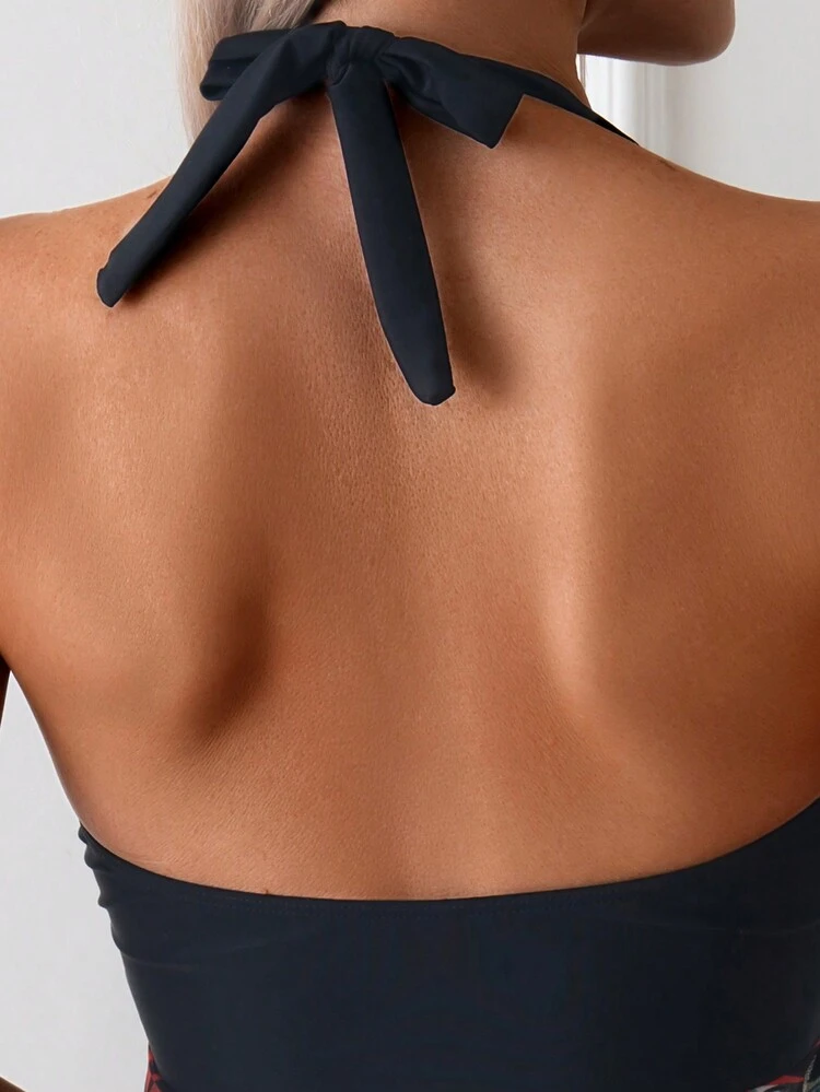 Vacation Beach Random Floral & Plant Printed Two-Piece Swimwear,Summer Beach