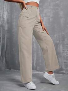 SHEIN EZwear Pantalones casuales de unicolor con bolsillos