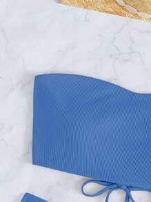 SHEIN Swim Conjunto sexy de bikini sólido Bandeau para mujer, perfecto para vacaciones en la playa de verano