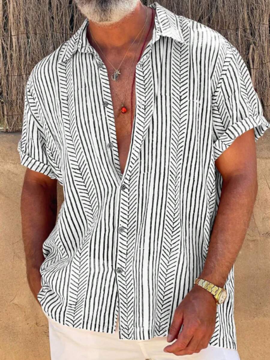 Manfinity Homme Men's Summer Holiday Printed Short-Sleeve Shirt