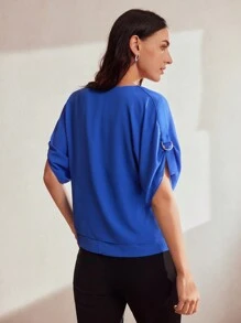 MOTF Classy SOLID V-NECK D-RING DETAIL BATWING SLEEVE BLOUSE