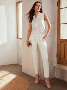 MOTF Classy QUẦN MẶT TRƯỚC TÚI NGƯỢC RẮN - trắng - Xem 5