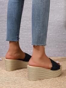 Women's Wedge-Heeled Thick-Soled Woven Embroidered Colorful Sandals Bohemian Seaside Holiday Style Sandals