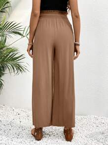 SHEIN Quần màu trơn dành cho bà bầu và thiết kế nút thắt Quần âu có túi - màu nâu - Xem 2