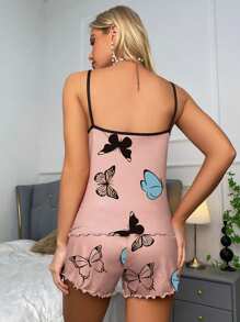 Conjunto de pijama para mujer con camiseta de tirantes y shorts con impresión de mariposa