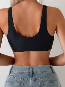 SHEIN Swim Summer Beach Solid Color Scallop Trim Bikini Top For Vacation - Black - View 2