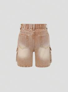 Young Boys Cargo Denim Short, Summer Daily - Khaki - View 2