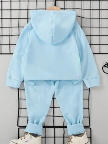 Bộ 2 Bộ Đồ Thể Thao Thường Ngày Dễ Thương Với Áo hoodie & Quần dài in hình tiếng Anh, hoàn hảo cho mùa tựu trường vào mùa thu và mùa đông - Màu xanh nhạt - Xem 2