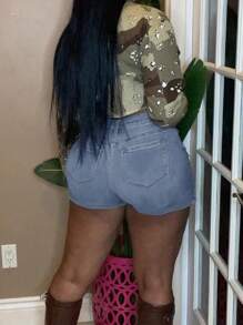 Women's Distressed Pocket Ripped Slim Denim Shorts - Light Wash - View 2