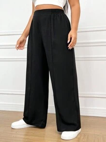 SHEIN EZwear بنطلون نسائي أنيق القياسات الكبيرة بلون أحادي مجعّد