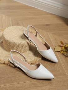 Giày bệt đế mềm bằng da mềm phong cách retro đa năng cho Giáng sinh và năm mới, mũi nhọn, phù hợp với mọi mùa - trắng - Xem 3