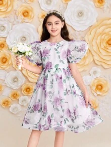 SHEIN Leap Crew Váy cổ tròn có dây buộc nơ lưng cổ tròn thông thường dành cho nữ sinh Tween - trắng - Xem 5