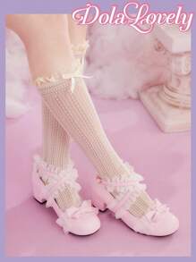 Dola Lovely Ladies Cute Girl Style Sweet Simple Bow Lace Lace Round Toe High Heel Comfortable Fashion Shoes, Graduation Heel, Prom Heels For Summer Spring Shoes Spring Break Easter