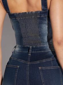 Denimoi Button Front Flap Pocket Cargo Denim Jumpsuit For Summer - Blue - View 7