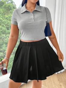 Flirla 夏季大碼女士純色短袖班領休閒polo T卹 - 淺灰色 - 查看 4