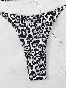SHEIN Swim Women Summer Beach Leopard Print Halter Neck Bikini Set, Random Print - White - View 4