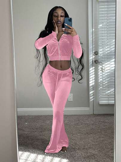 拉鏈開襟短夾克&喇叭褲